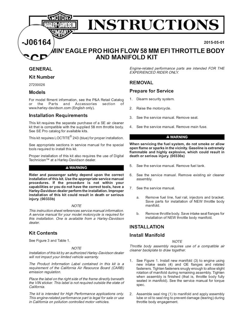Instruction Sheet with its part number location indicated.